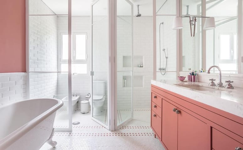 80 idées de salle de bain roses qui peuvent être utilisées comme source d’inspiration