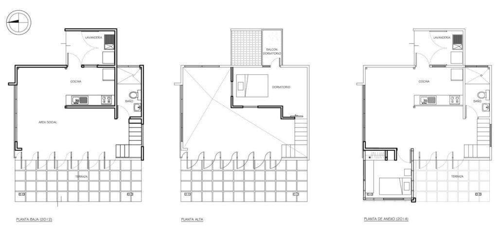 Plan d'étage et plan haut de la Casa MA de 50m².  Photo: Reproduction / Bric Arquitectos 