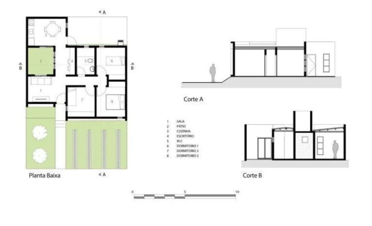Plan Casa dos Careiros de 70m².  Photo: Reproduction / 24.7 Architecture et Design via Archdaily