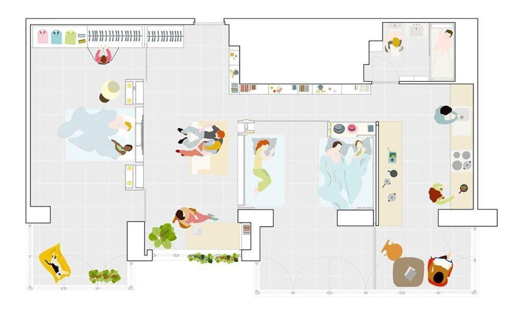 Plan Maison MJE de 70m².  Photo : Reproduction / PKMN Architectures via Archdaily 